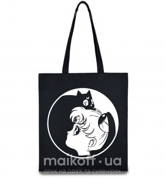 Еко-сумка Сейлор Мун с котиком Чорний фото