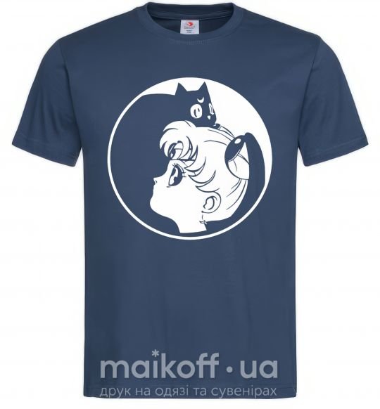 Мужская футболка Сейлор Мун с котиком Темно-синий фото