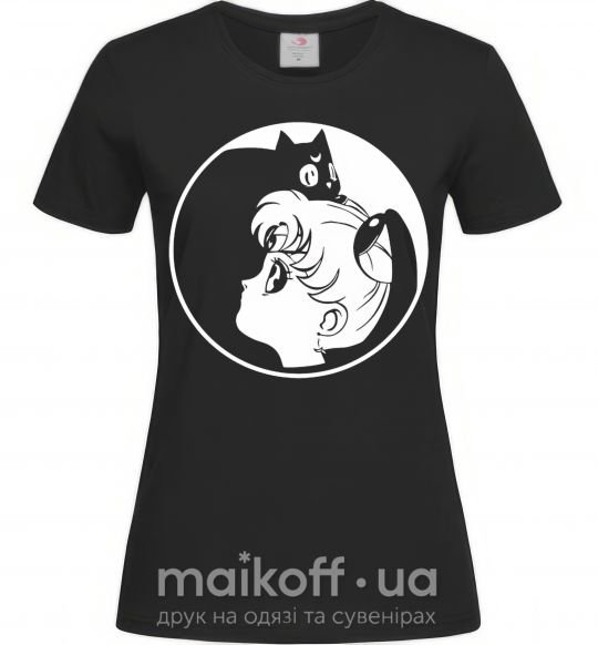 Жіноча футболка Сейлор Мун с котиком Чорний фото