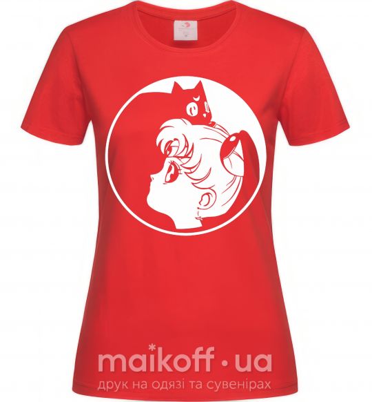 Женская футболка Сейлор Мун с котиком Красный фото