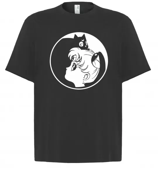 Футболка Оверсайз Сейлор Мун с котиком Черный фото