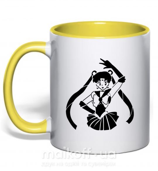 Чашка з кольоровою ручкою Sailor Moon black Сонячно жовтий фото