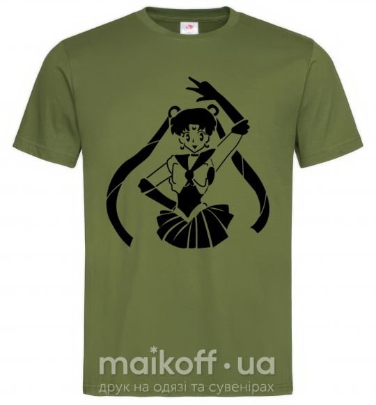 Мужская футболка Sailor Moon black Оливковый фото