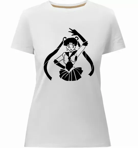 Женская премиум футболка Sailor Moon black Белый фото