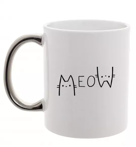 Чашка з кольоровою ручкою Meow Срібло фото