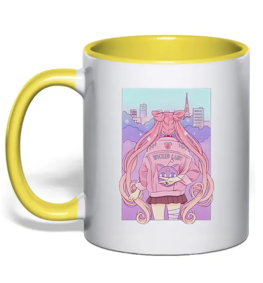 Чашка с цветной ручкой Wicked lady Лимонный фото