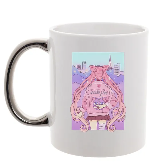 Чашка с цветной ручкой Wicked lady Серебро фото