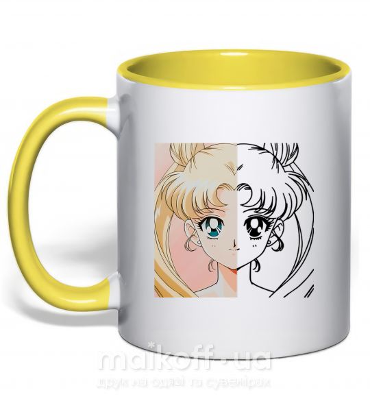 Чашка з кольоровою ручкою Sailor Moon половинки Сонячно жовтий фото