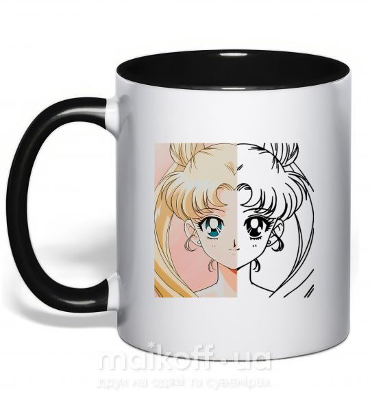 Чашка з кольоровою ручкою Sailor Moon половинки Чорний фото