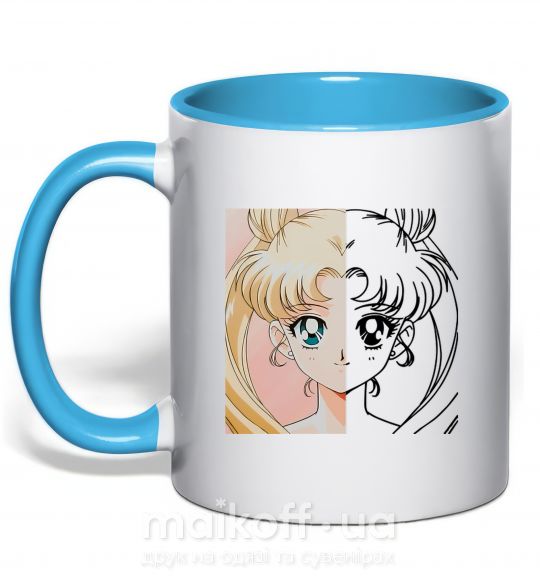Чашка с цветной ручкой Sailor Moon половинки Голубой фото