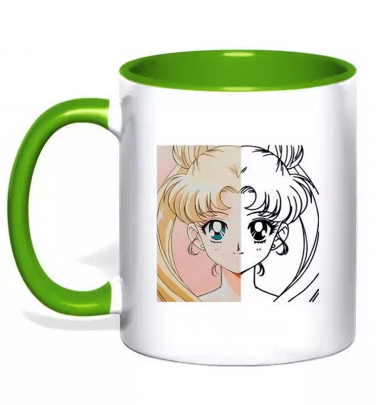 Чашка с цветной ручкой Sailor Moon половинки Зеленый фото