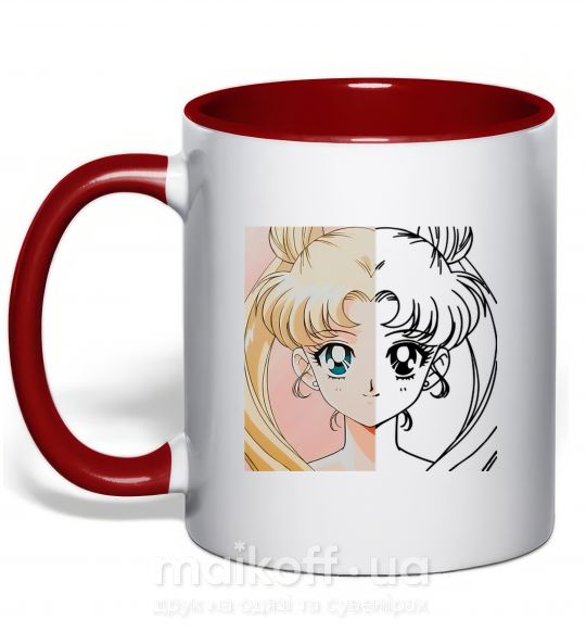 Чашка з кольоровою ручкою Sailor Moon половинки Червоний фото