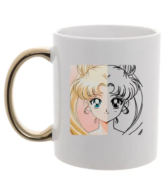Чашка с цветной ручкой Sailor Moon половинки Золото фото