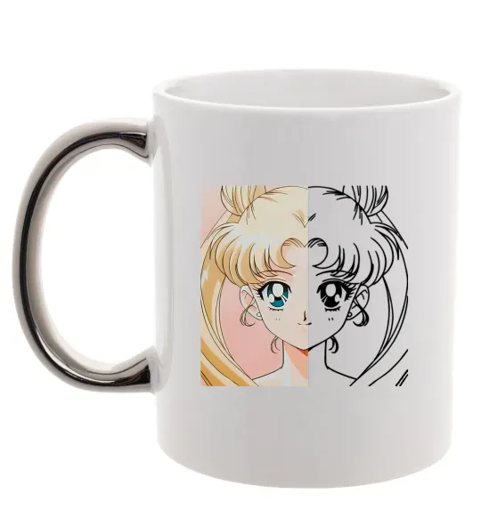Чашка с цветной ручкой Sailor Moon половинки Серебро фото