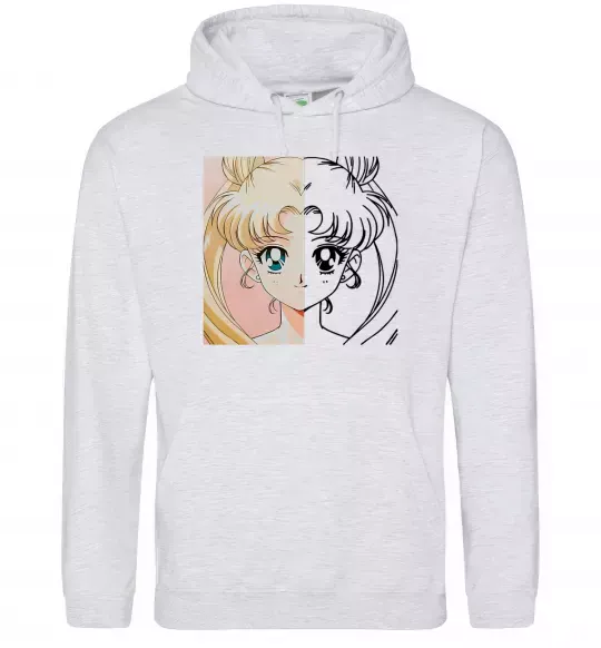 Чоловіча толстовка (худі) Sailor Moon половинки Сірий меланж фото