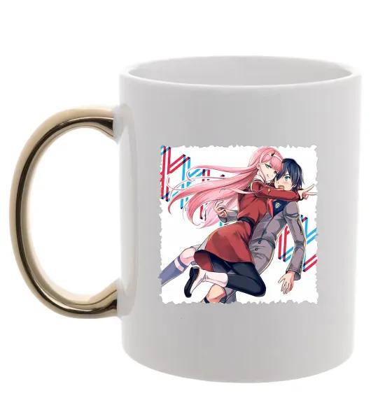 Чашка з кольоровою ручкою Darling in the franxx Золото фото