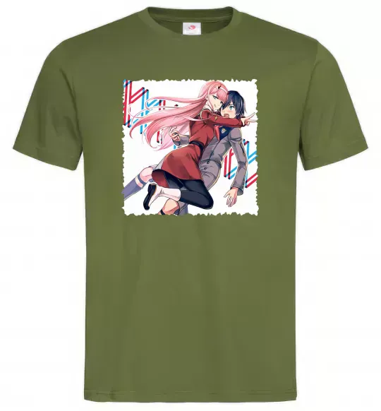 Чоловіча футболка Darling in the franxx Оливковий фото