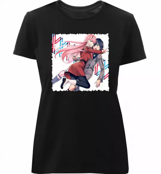 Жіноча преміум футболка Darling in the franxx Чорний фото