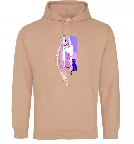 Мужская толстовка (худи) Sailor moon with the cat Песочный фото