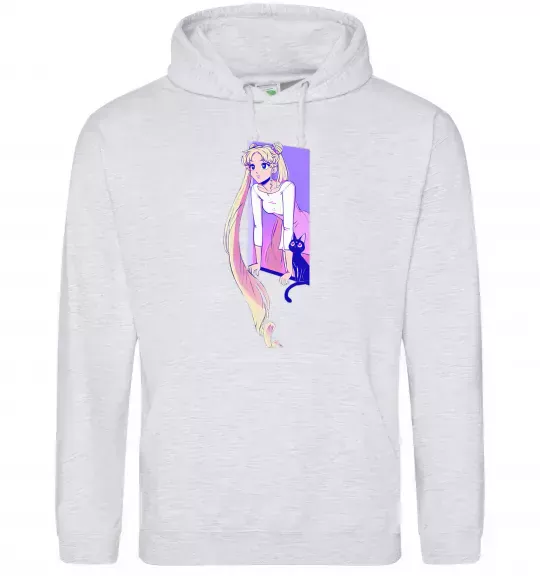 Жіноча толстовка (худі) Sailor moon with the cat Сірий меланж фото