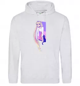 Женская толстовка (худи) Sailor moon with the cat Серый меланж фото