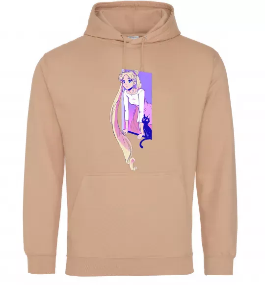 Жіноча толстовка (худі) Sailor moon with the cat Пісочний фото