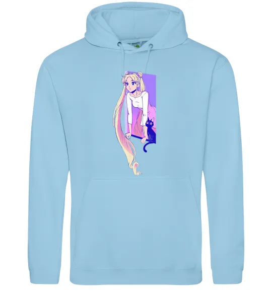 Женская толстовка (худи) Sailor moon with the cat Голубой фото