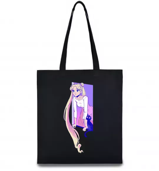 Эко-сумка Sailor moon with the cat Черный фото