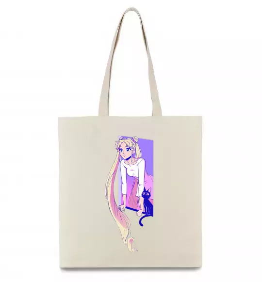 Эко-сумка Sailor moon with the cat Бежевый фото