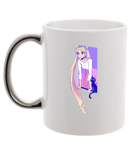 Чашка з кольоровою ручкою Sailor moon with the cat Срібло фото