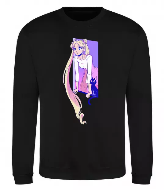 Свитшот Sailor moon with the cat Черный фото