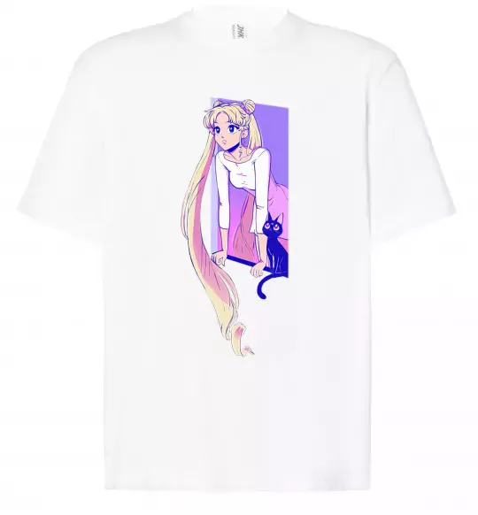 Футболка Оверсайз Sailor moon with the cat Білий фото