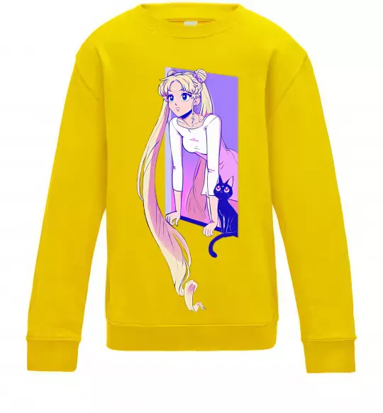 Детский Свитшот Sailor moon with the cat Солнечно желтый фото