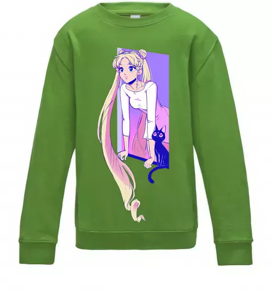 Детский Свитшот Sailor moon with the cat Лаймовый фото