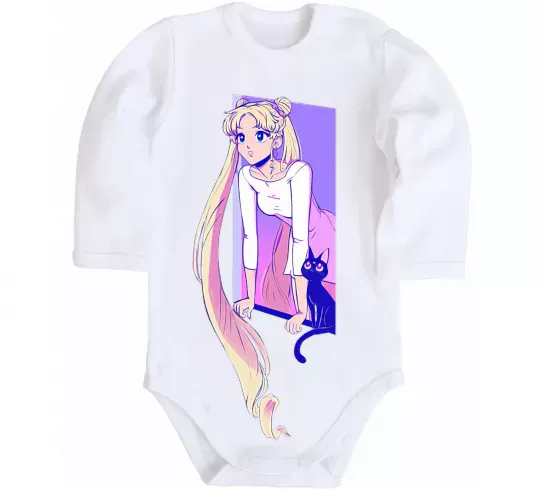 Дитячий бодік Sailor moon with the cat Білий фото