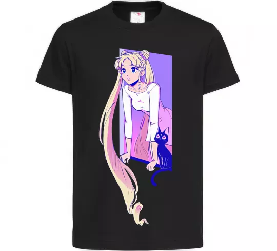 Детская футболка Sailor moon with the cat Черный фото