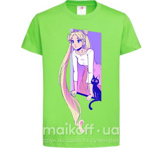 Дитяча футболка Sailor moon with the cat Лаймовий фото