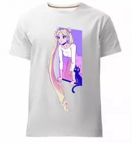 Мужская премиум футболка Sailor Moon половинки Белый фото