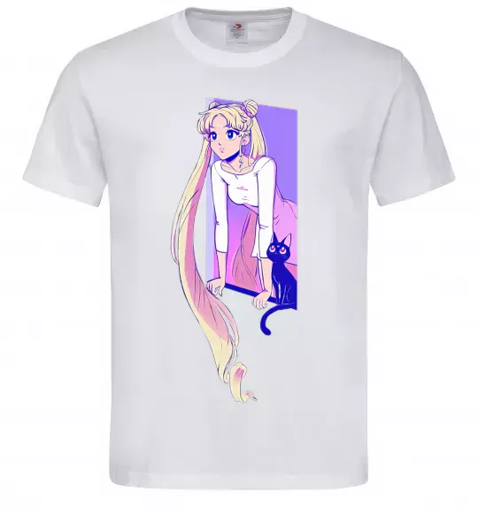 Чоловіча футболка Sailor moon with the cat Білий фото