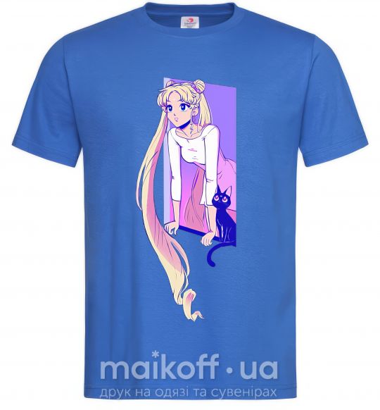 Мужская футболка Sailor moon with the cat Ярко-синий фото