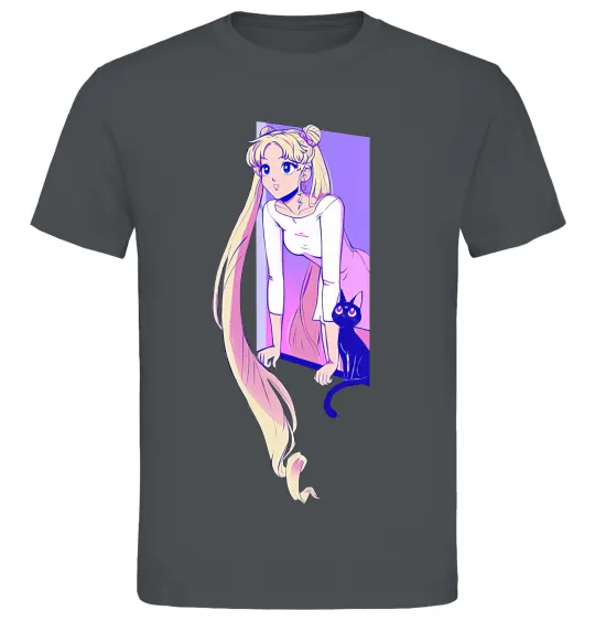 Чоловіча футболка Sailor moon with the cat Графіт фото