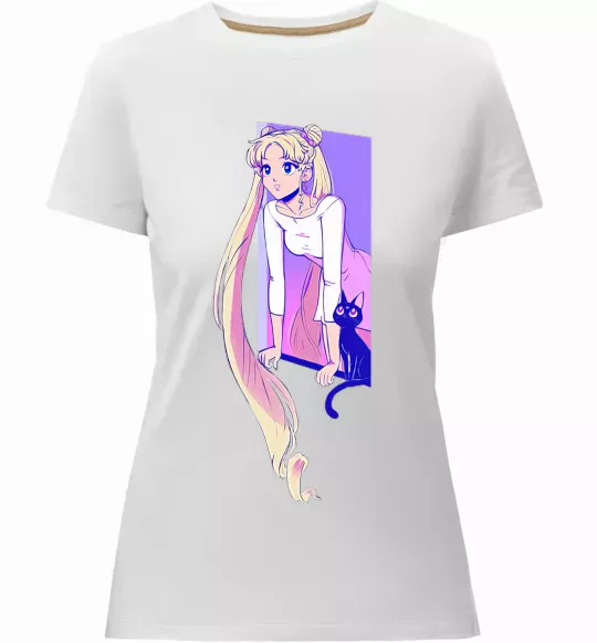 Жіноча преміум футболка Sailor moon with the cat Білий фото