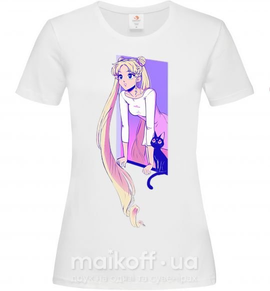 Жіноча футболка Sailor moon with the cat Білий фото