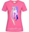Женская футболка Sailor moon with the cat Ярко-розовый фото
