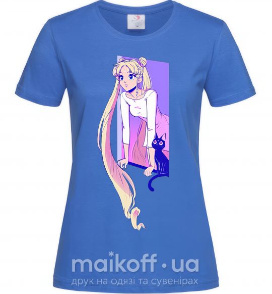 Женская футболка Sailor moon with the cat Ярко-синий фото