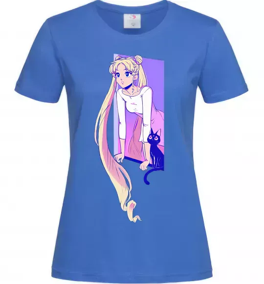 Женская футболка Sailor moon with the cat Ярко-синий фото