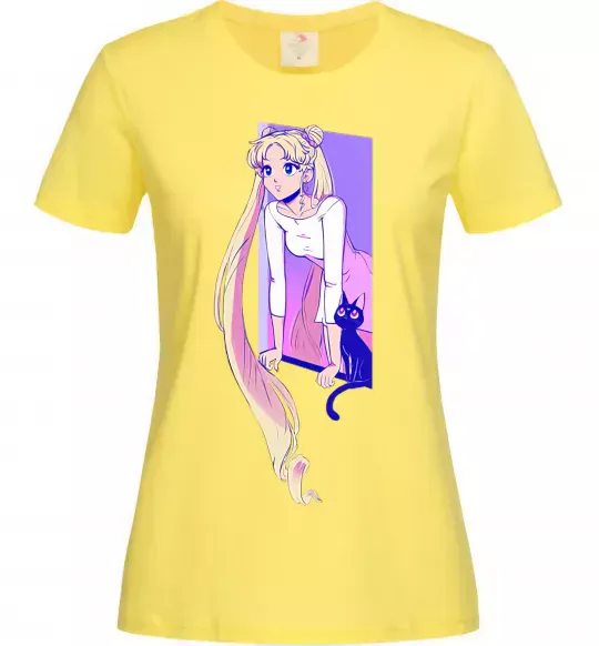 Женская футболка Sailor moon with the cat Лимонный фото