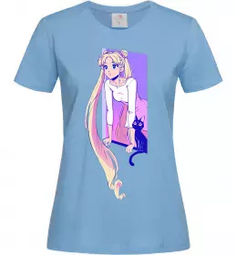 Женская футболка Sailor moon with the cat Голубой фото