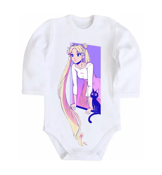 Дитячий бодік Sailor moon with the cat Білий фото