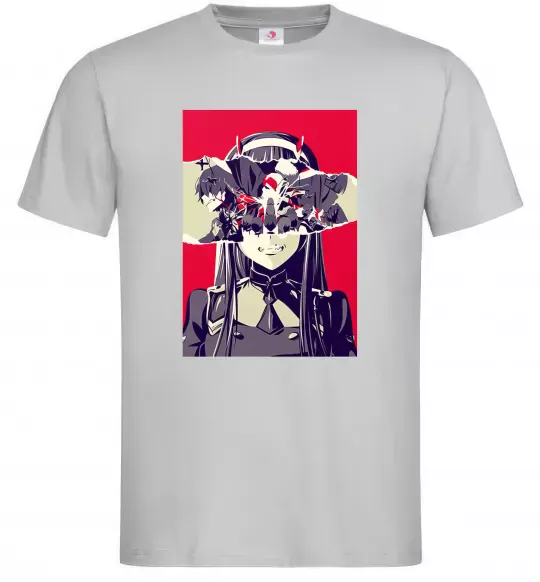 Мужская футболка Darling in the Franxx poster Серый фото